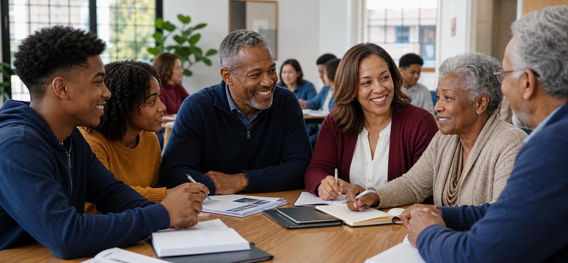 Multigenerational congregation members gathered for financial literacy education